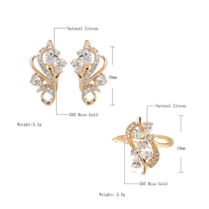 Set White crystal flower 585 Rose Gold Earrings - Gilded Rosy