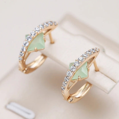 Shiny Square Green 585 Rose Gold Earrings Natural Zircon - Gilded Rosy