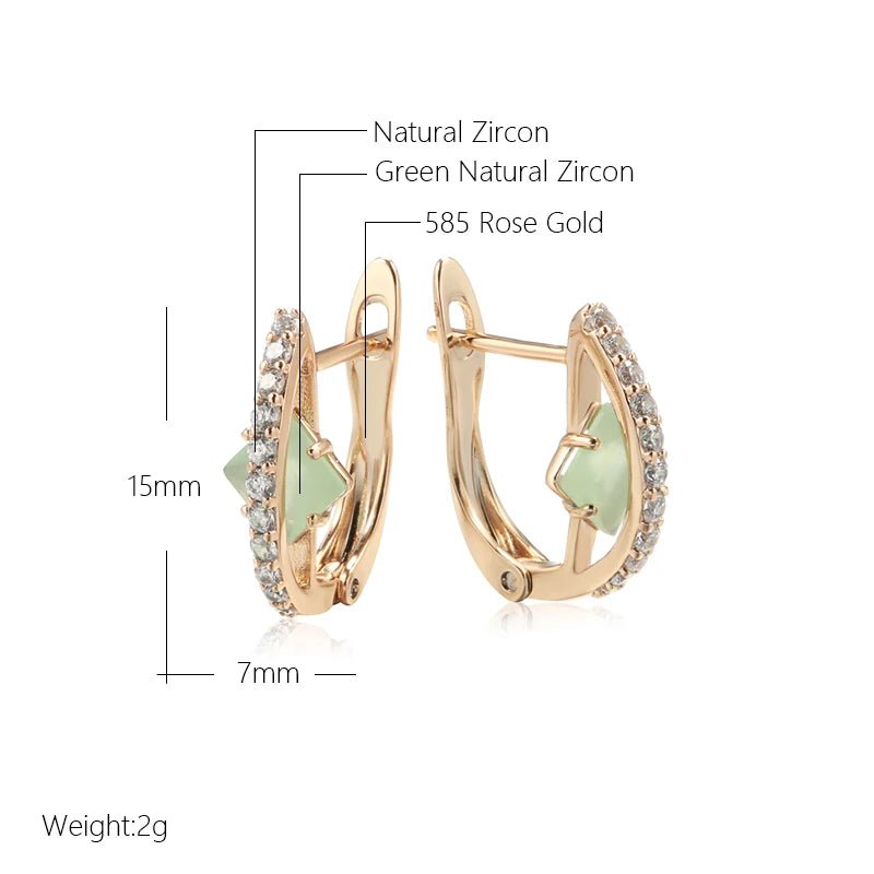 Shiny Square Green 585 Rose Gold Earrings Natural Zircon - Gilded Rosy