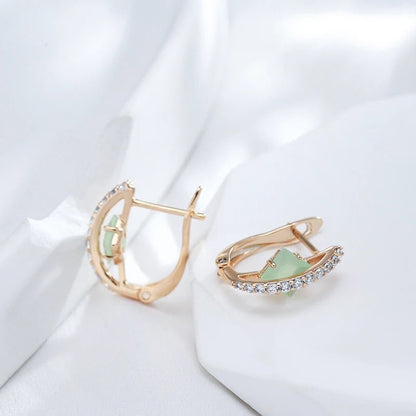 Shiny Square Green 585 Rose Gold Earrings Natural Zircon - Gilded Rosy