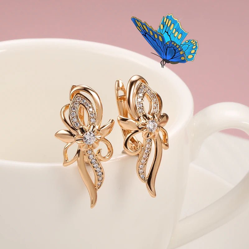 Vanilla flower sets 585 Rose Gold Earring Necklace Ring - Gilded Rosy