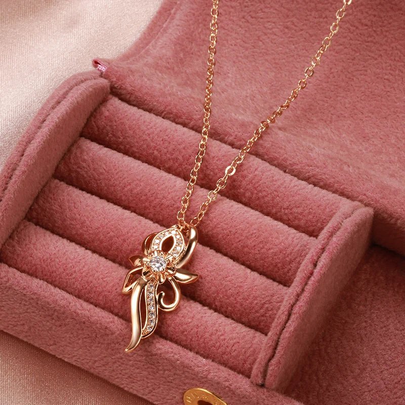 Vanilla flower sets 585 Rose Gold Earring Necklace Ring - Gilded Rosy