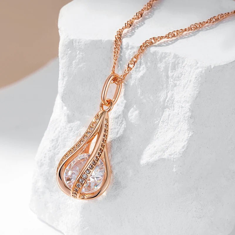 White Peony Pendant Necklace 585 Rose Gold - Gilded Rosy