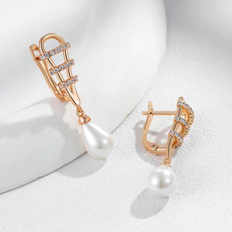 White Water Pearl Drop Earrings 585 Rose Gold - Gilded Rosy