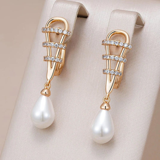 White Water Pearl Drop Earrings 585 Rose Gold - Gilded Rosy