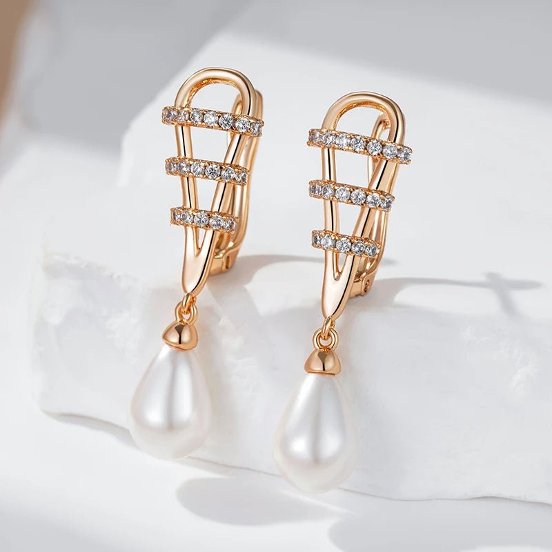White Water Pearl Drop Earrings 585 Rose Gold - Gilded Rosy